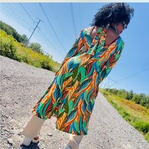 Vibrant Multicolor Leaf Print Dress